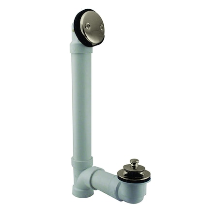 Westbrass Sch. 40 PVC Bathtub Assembly with Twist & Close Drain and Two-Hole Overflow, Polished Nickel D4942-05
